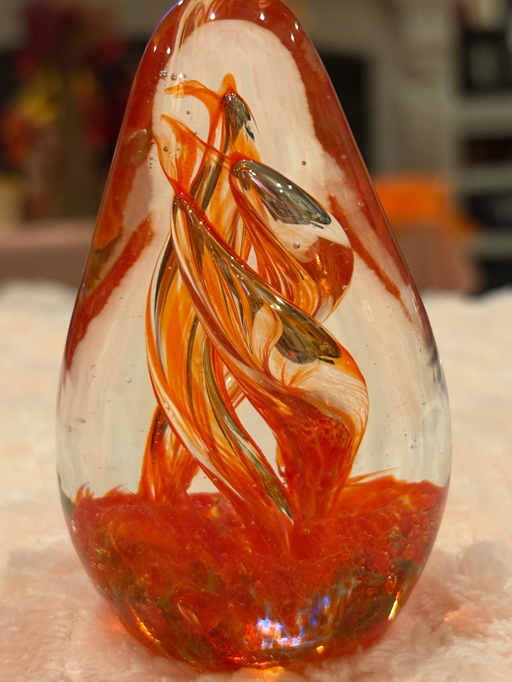 Murano Hand-Blown Orange Art Glass Sculpture - Decorative Home Accent